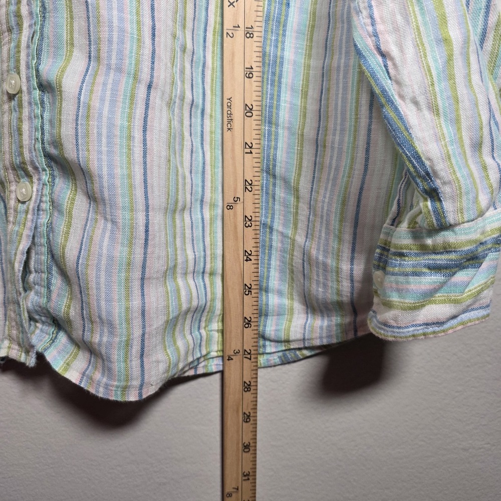 Coldwater Creek Womens 1X Blue Striped Linen Blend‎ Button Shirt Coastal Mature - Picture 3 of 7